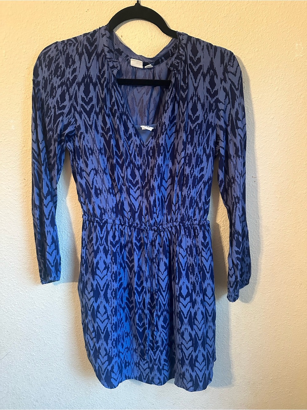 GAP Blue Patterned V-Neck Long Sleeve Dress
